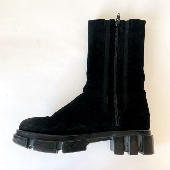 Free People Tristan Chelsea Lug Sole Boots Black Suede Chunky Heel Sz 9 Moto Emo - Picture 7 of 15